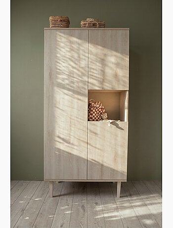 Armoire 3 portes et une niche sur pieds - décor bois hêtre cendré - SAUTHON