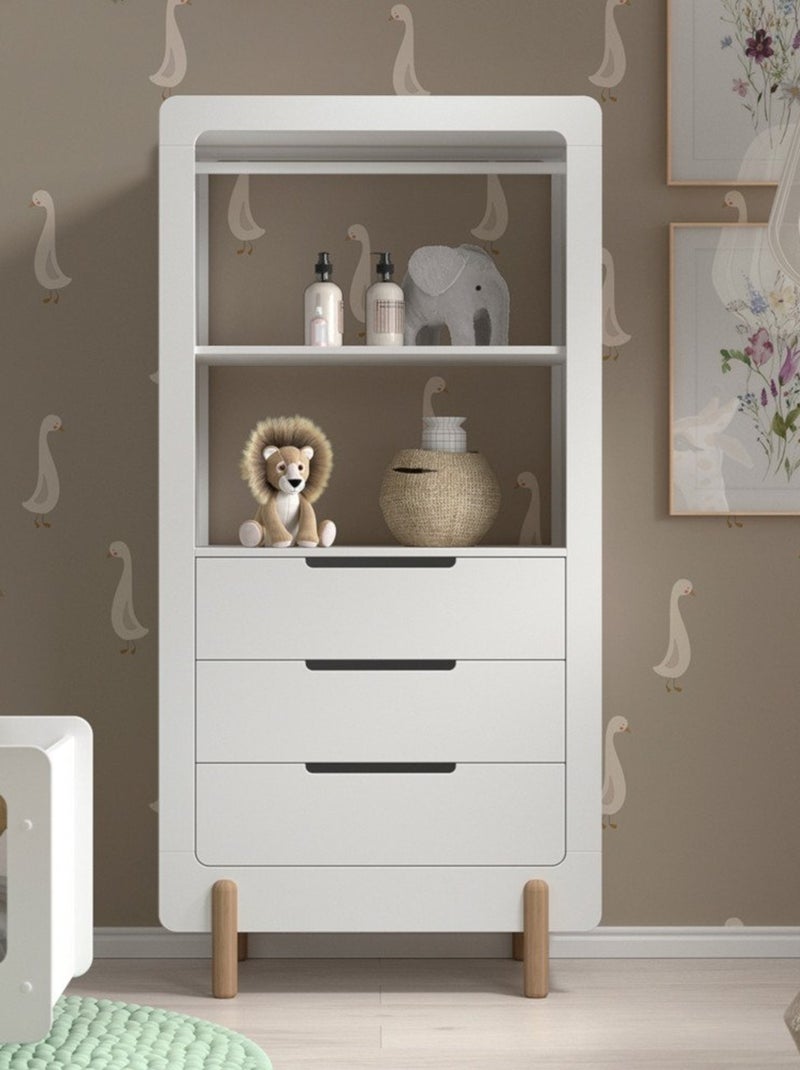 Armoire 3 tiroirs pin massif et imitation bois hauteur DARIUS Blanc - Kiabi