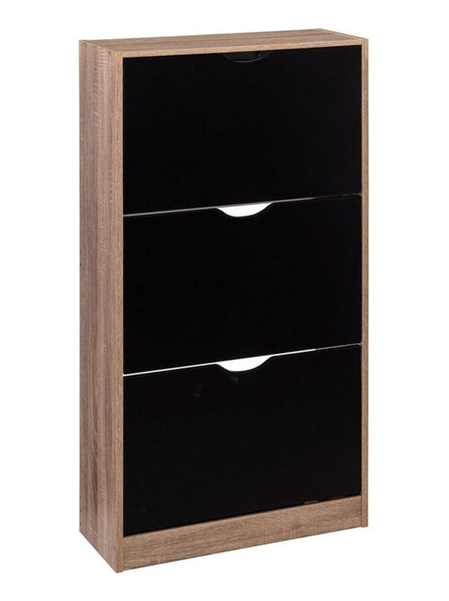 Armoire à chaussures bois 3 tiroirs noir naturel - Kiabi