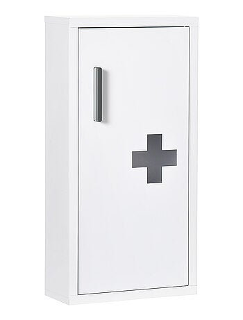 Armoire à pharmacie 2 étagères 3 niv. logo croix acier blanc