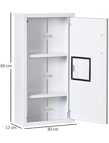 Armoire à pharmacie 2 étagères 3 niv. logo croix acier blanc