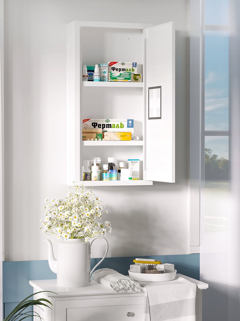 Armoire à pharmacie 2 étagères 3 niv. logo croix acier blanc Blanc Blanc - Kiabi