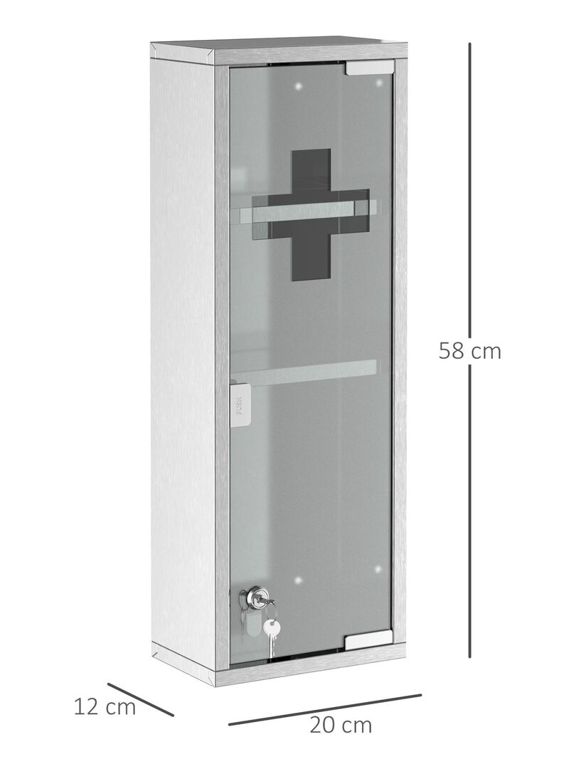 Armoire à Pharmacie Murale DEUBA 3 Étagères - Acier Inoxydable Verrouillable Avec Verre De Sécurité
