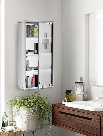 Armoire à pharmacie 3 étagères acier inox. Brossé