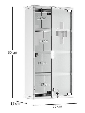 Armoire à pharmacie 3 étagères acier inox. Brossé
