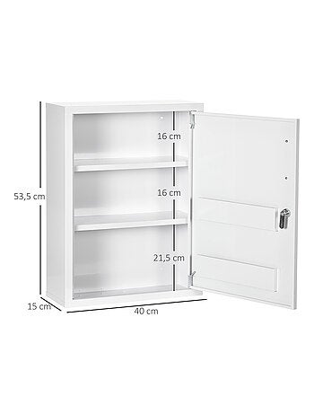 Armoire à pharmacie verrouillable 2 étagères 2 clés logo croix acier blanc