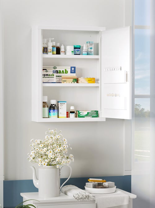 Armoire à pharmacie verrouillable 2 étagères 2 clés logo croix acier blanc - Kiabi Armoire à pharmacie verrouillable 2 étagères 2 clés logo croix acier blanc - Kiabi