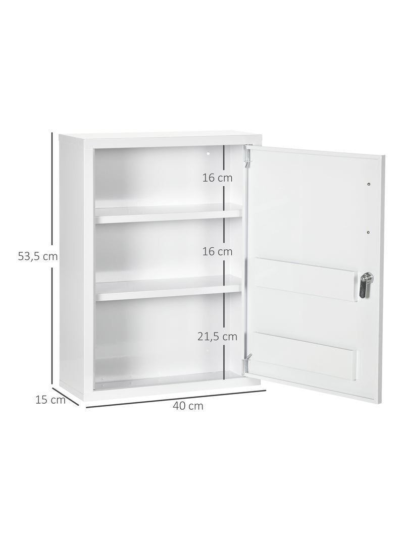 Armoire à pharmacie verrouillable 2 étagères 2 clés logo croix acier blanc Blanc Blanc - Kiabi