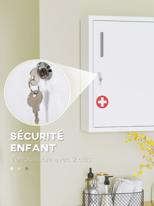 Armoire à pharmacie verrouillable 2 étagères 2 clés logo croix acier blanc - Kiabi Armoire à pharmacie verrouillable 2 étagères 2 clés logo croix acier blanc - Kiabi