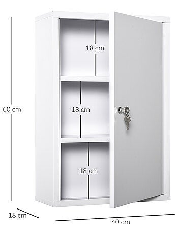 Armoire à pharmacie verrouillable 2 étagères 3 niveaux 2 clés métal blanc