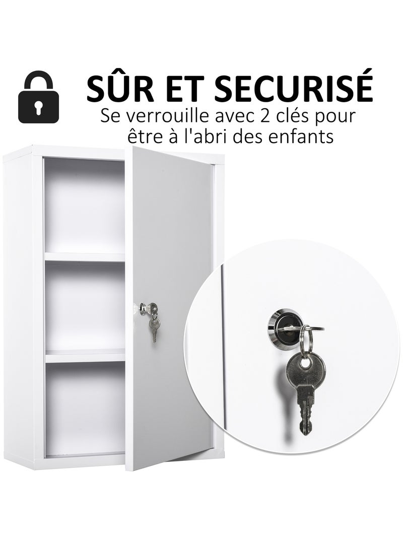 Armoire à pharmacie verrouillable 2 étagères 3 niveaux 2 clés métal blanc Blanc Blanc - Kiabi