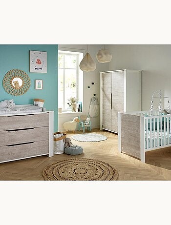 Armoire bébé 2 portes en bois - BABYPRICE - Blanc Gris - Kiabi