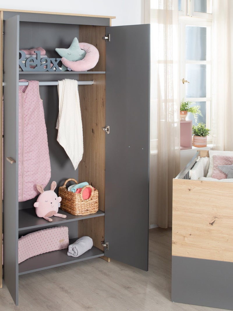 Armoire bébé 2 portes en bois effet chêne - ROBA 'Anna' gris anthracite - Kiabi