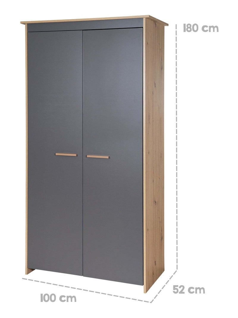 Armoire bébé 2 portes en bois effet chêne - ROBA 'Anna' gris anthracite - Kiabi
