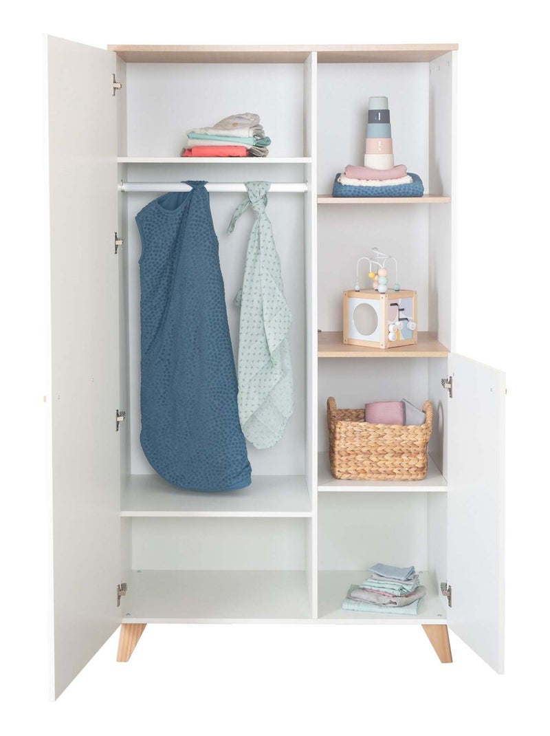 Armoire bébé 2 portes et 2 niches - ROBA 'Leon' Blanc/Bois - Kiabi