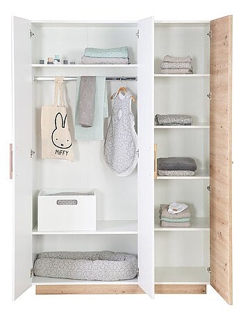 Armoire bébé 3 portes battantes décor chêne - ROBA 'lion'