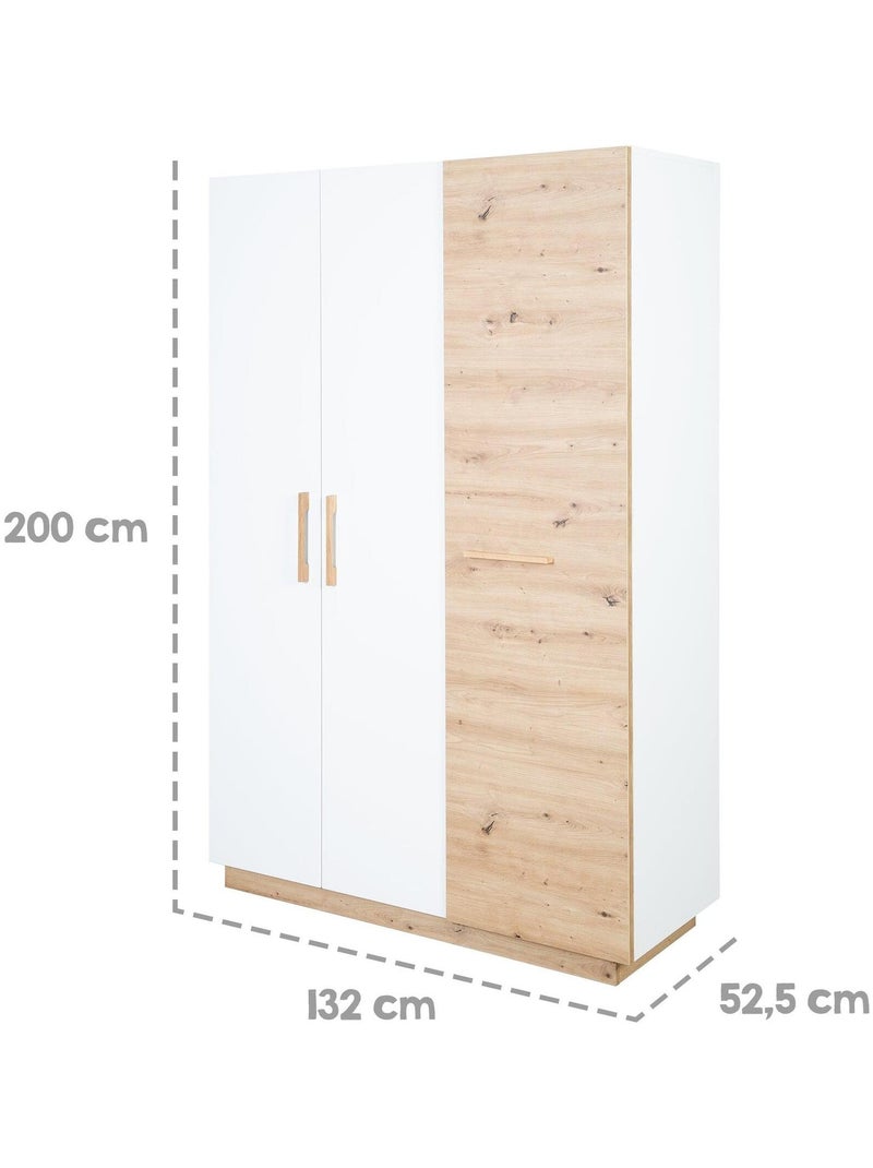 Armoire bébé 3 portes battantes décor chêne - ROBA 'lion' Blanc Marron - Kiabi