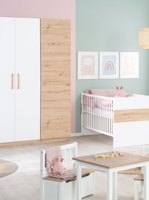 Armoire bébé 3 portes battantes décor chêne 'Roba lion' - Kiabi