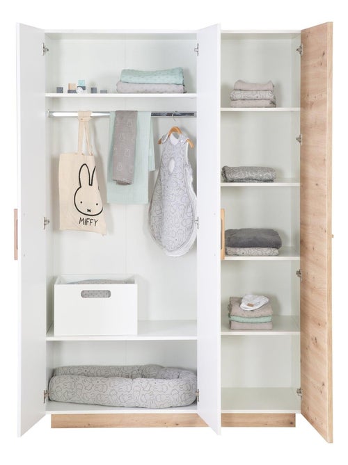 Armoire bébé 3 portes battantes décor chêne 'Roba lion' - Kiabi