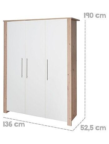 Armoire Bébé Moderne 3 Portes Battantes Décor Chêne 'ROBA Malo'