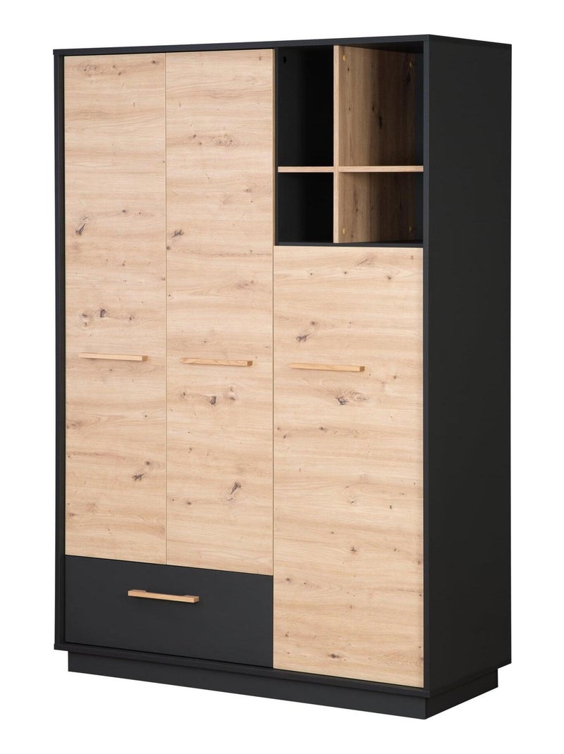 Armoire bébé scandinave 3 portes battantes et 1 tiroir décor chêne 'Roba lenn' gris anthracite - Kiabi