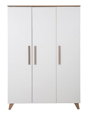 Armoire Bébé Scandinave 3 Portes Battantes Pieds et Poignées en Bois Massif 'ROBA Ole'