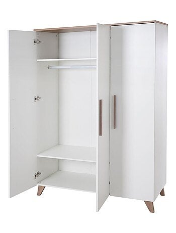 Armoire Bébé Scandinave 3 Portes Battantes Pieds et Poignées en Bois Massif 'ROBA Ole'