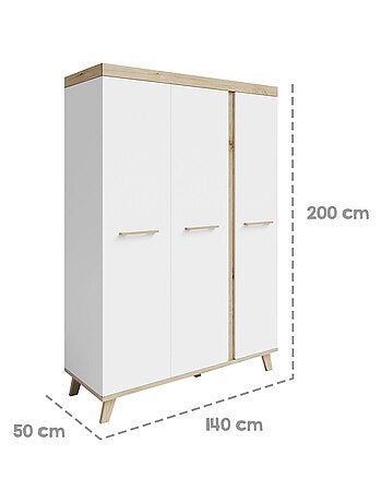 Armoire bébé scandinave 3 portes décor chêne 'Roba Smile'