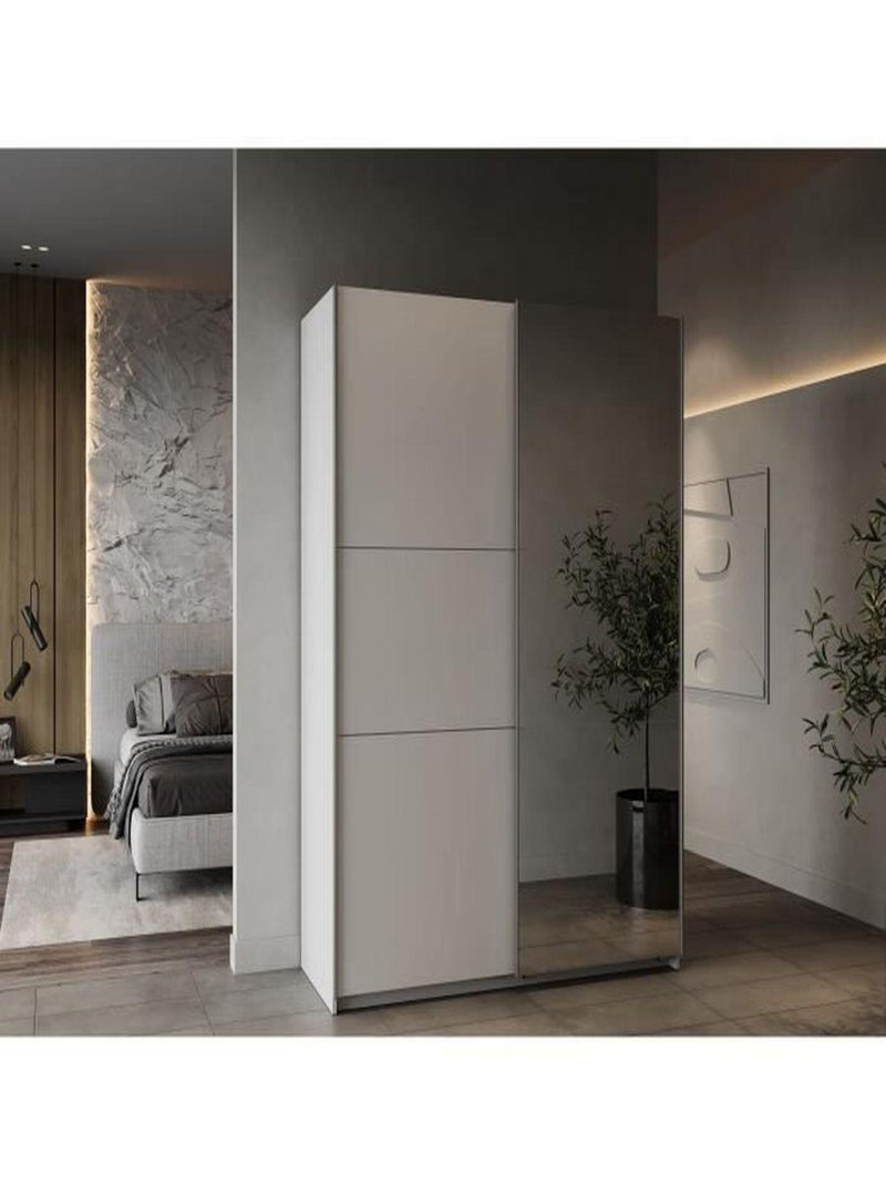 Armoire blanc mat - 2 Portes coulissantes + miroir - Demeyere Blanc - Kiabi