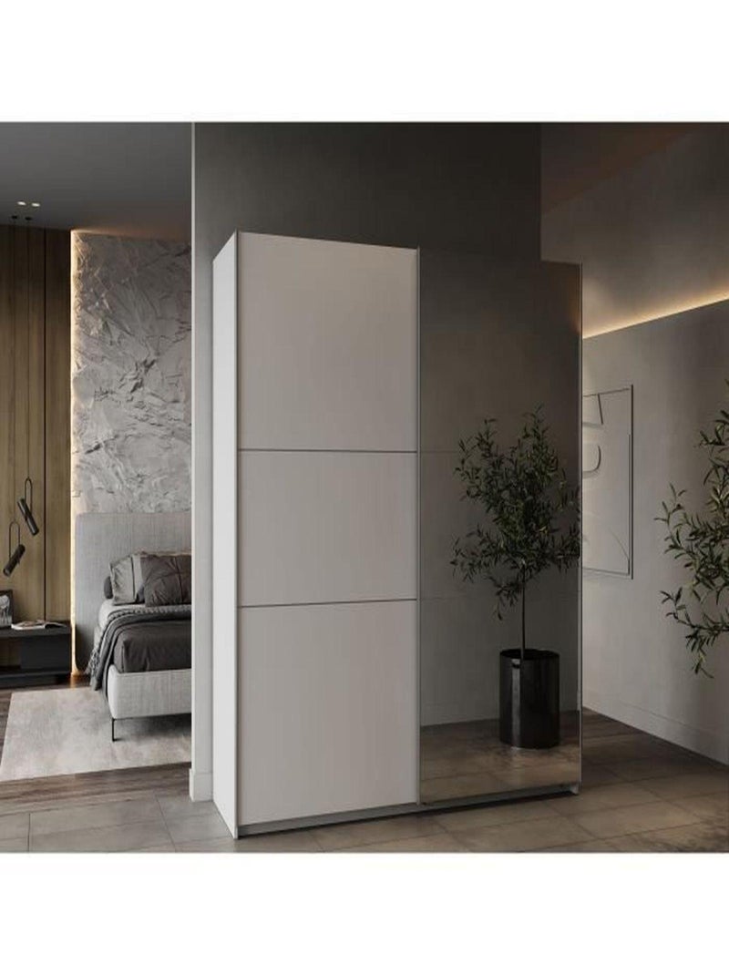 Armoire blanc mat - 2 Portes coulissantes + miroir - Demeyere Blanc - Kiabi