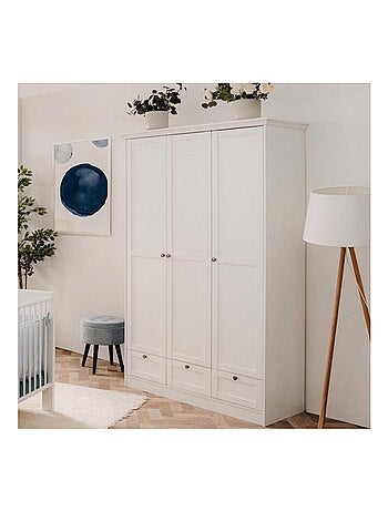 Armoire blanche avec tiroirs 3 portes chambre