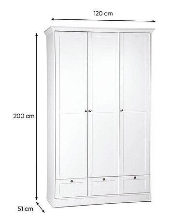 Armoire blanche avec tiroirs 3 portes chambre
