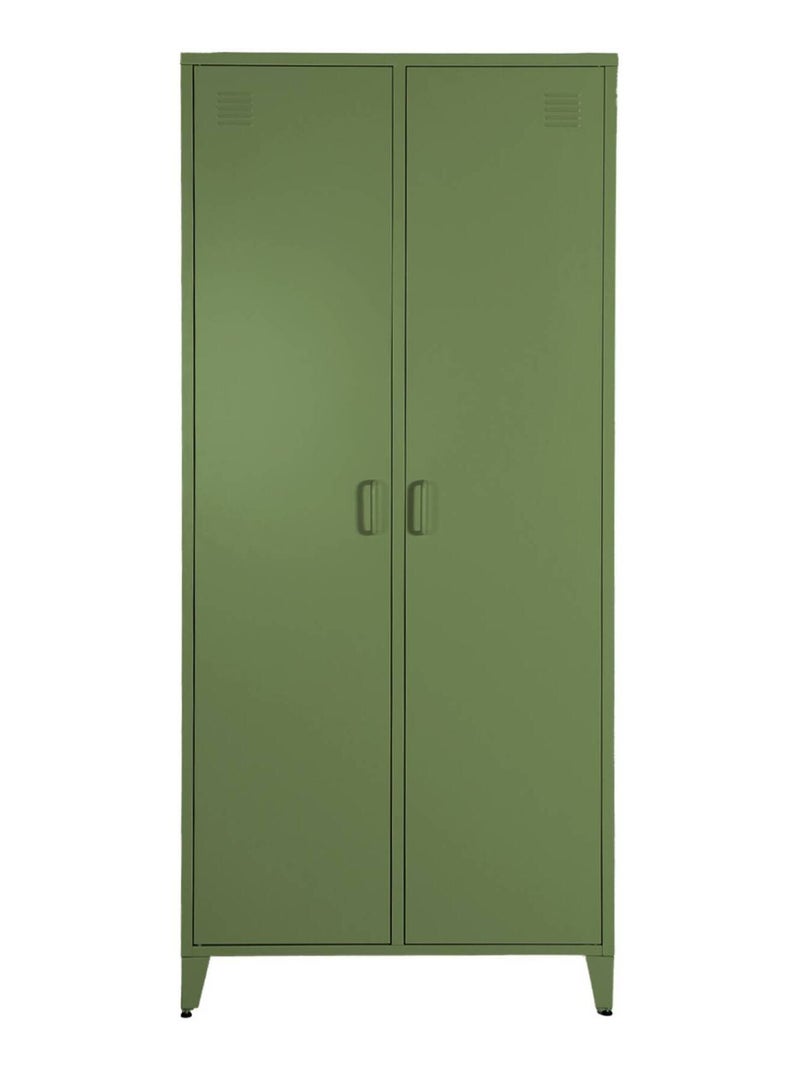 Armoire chambre dressing industriel métal 2 portes, 4 étagères, 1 penderie  Soho Kaki - Kiabi