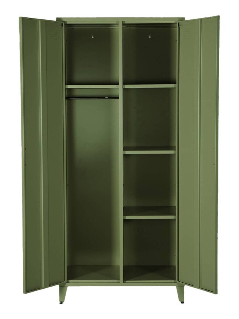 Armoire chambre dressing industriel métal 2 portes, 4 étagères, 1 penderie  Soho Kaki - Kiabi