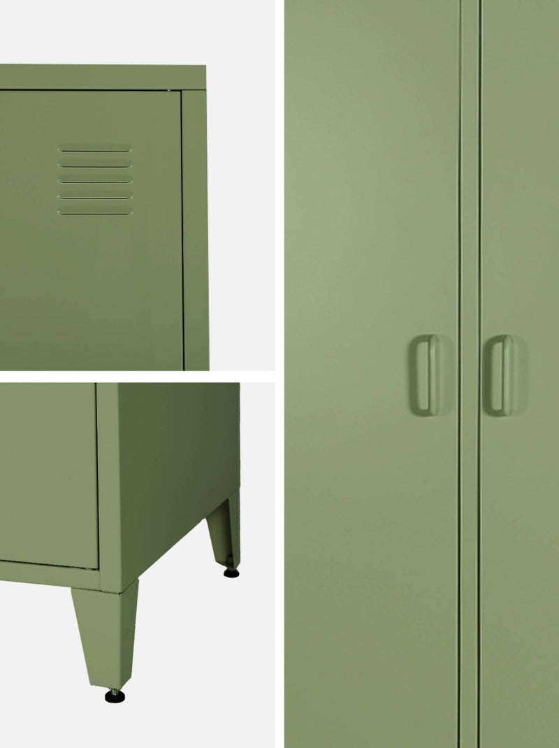 Armoire chambre dressing industriel métal 2 portes, 4 étagères, 1 penderie  Soho Kaki - Kiabi