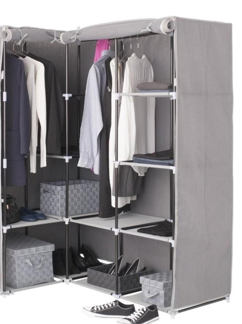 Armoire d'angle 1 penderie 10 étagères Gris - Kiabi