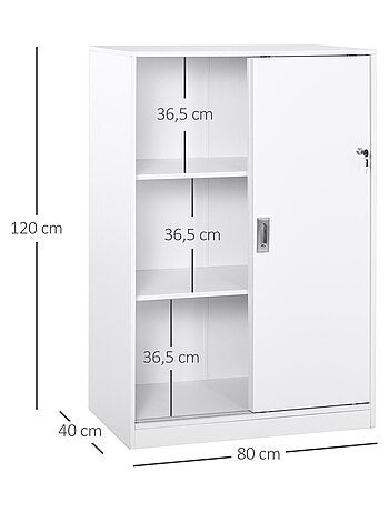 Armoire de bureau 2 portes coulissantes verrouillables 2 étagères