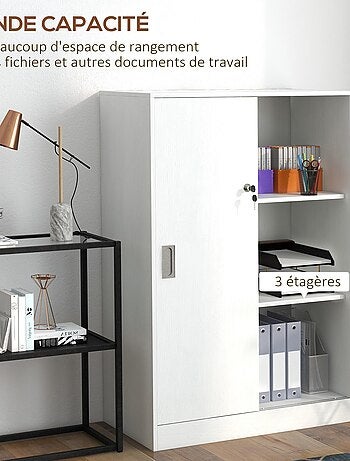 Armoire de bureau 2 portes coulissantes verrouillables 2 étagères