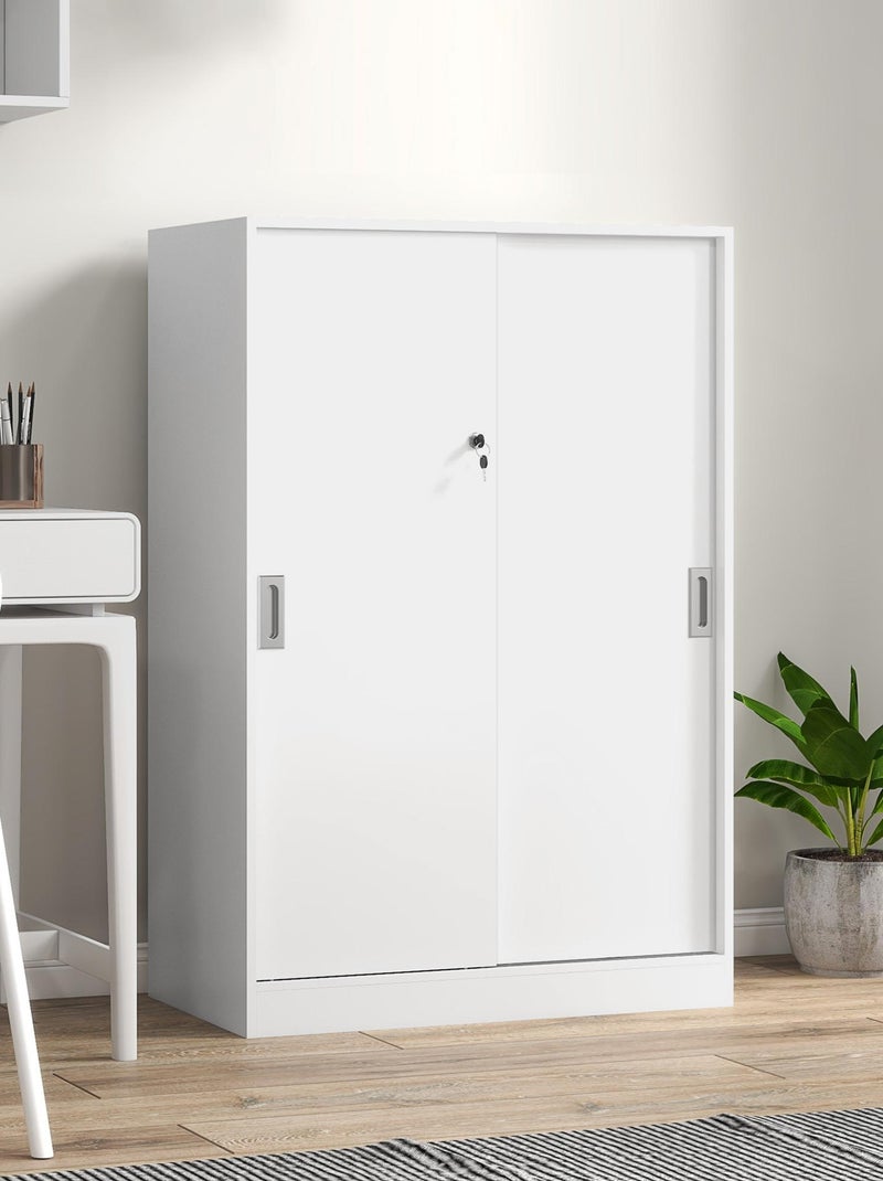Armoire de bureau 2 portes coulissantes verrouillables 2 étagères Blanc Blanc - Kiabi