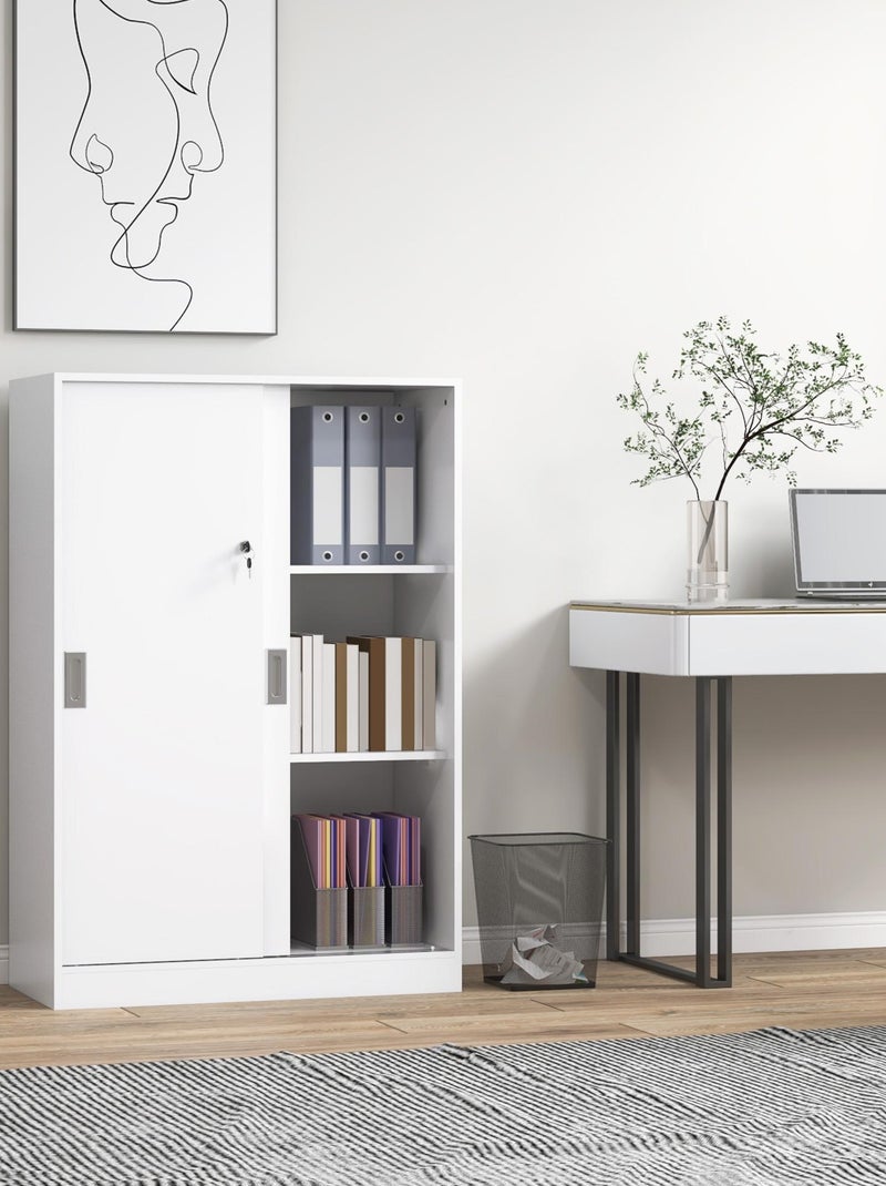 Armoire de bureau 2 portes coulissantes verrouillables 2 étagères Blanc Blanc - Kiabi