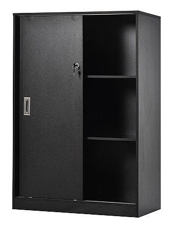 Armoire de bureau 2 portes coulissantes verrouillables 2 étagères