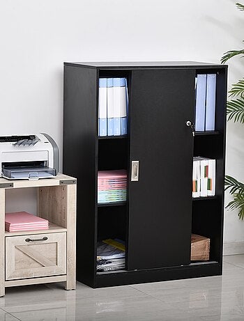 Armoire de bureau 2 portes coulissantes verrouillables 2 étagères