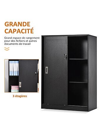 Armoire de bureau 2 portes coulissantes verrouillables 2 étagères