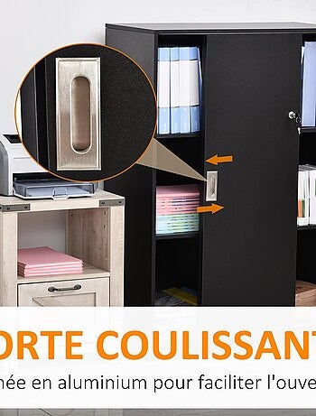 Armoire de bureau 2 portes coulissantes verrouillables 2 étagères