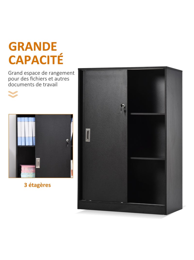 Armoire de bureau 2 portes coulissantes verrouillables 2 étagères Noir - Kiabi