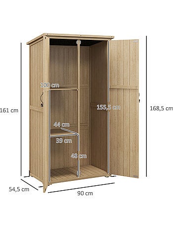 Armoire de jardin 2 portes croisillons 2 étagères bois pré-huilé