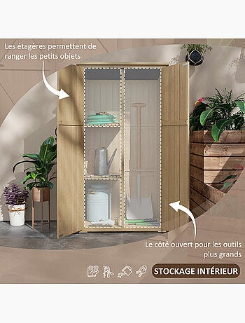 Armoire de jardin 2 portes croisillons 2 étagères bois pré-huilé