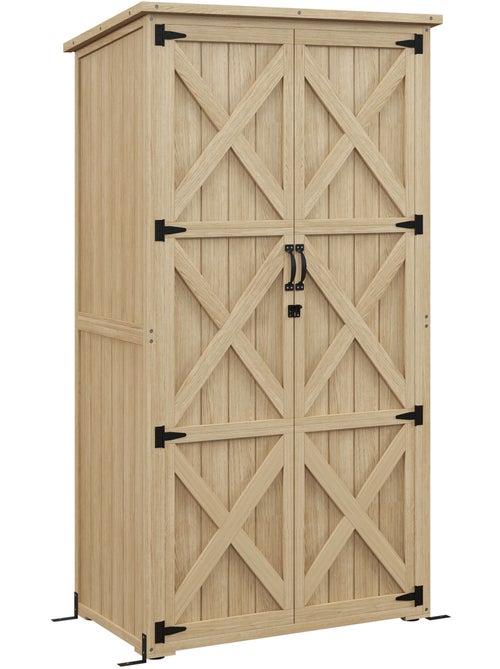 Armoire de jardin 2 portes croisillons 2 étagères bois pré-huilé - Kiabi