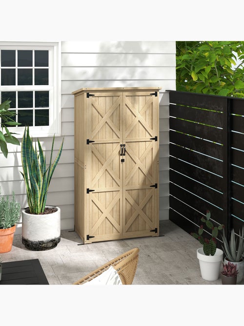 Armoire de jardin 2 portes croisillons 2 étagères bois pré-huilé - Kiabi