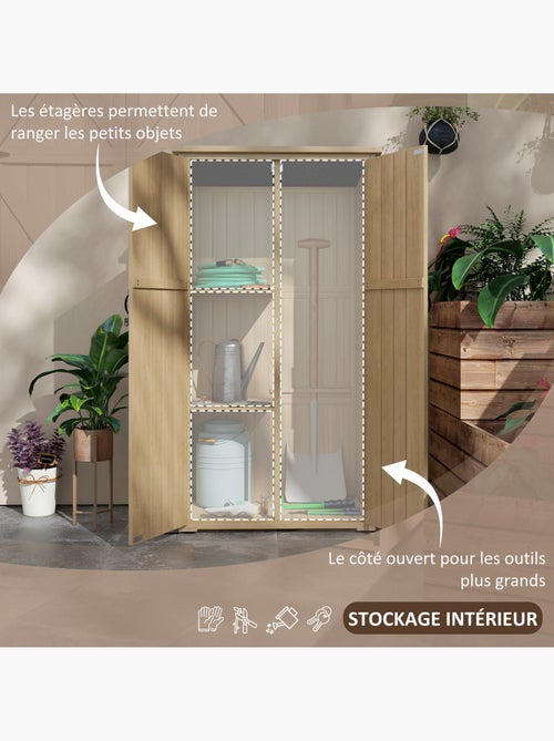Armoire de jardin 2 portes croisillons 2 étagères bois pré-huilé - Kiabi